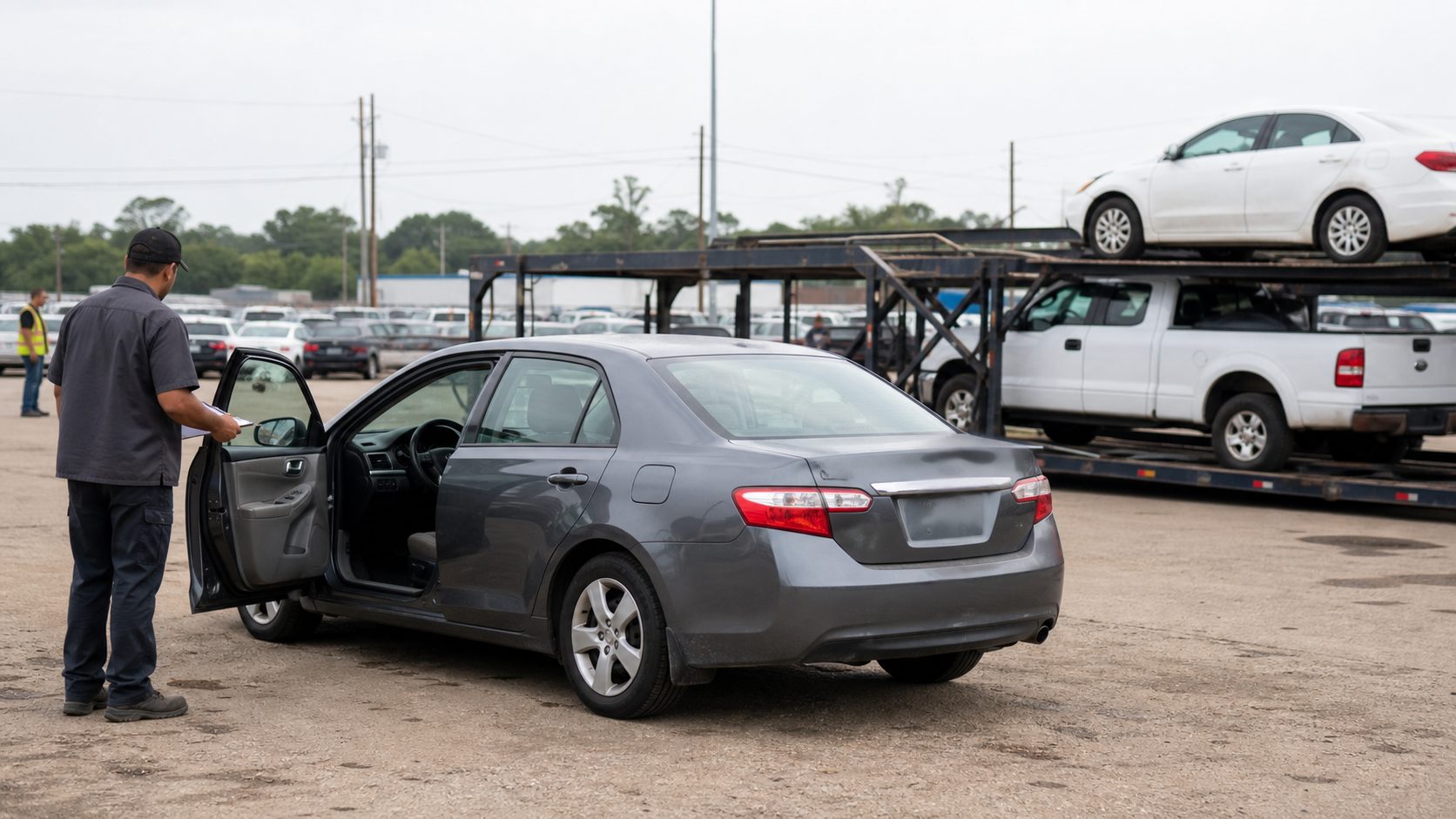 Vehicle condition and pickup readiness before loading for auction pickup transport planning.