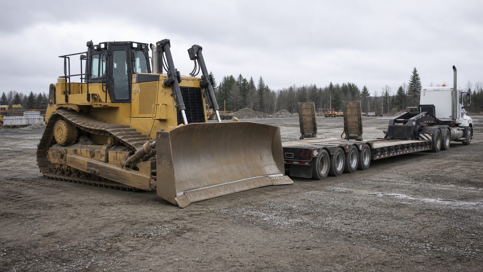 Blade width considered before bulldozer transport for equipment hauling transport planning.
