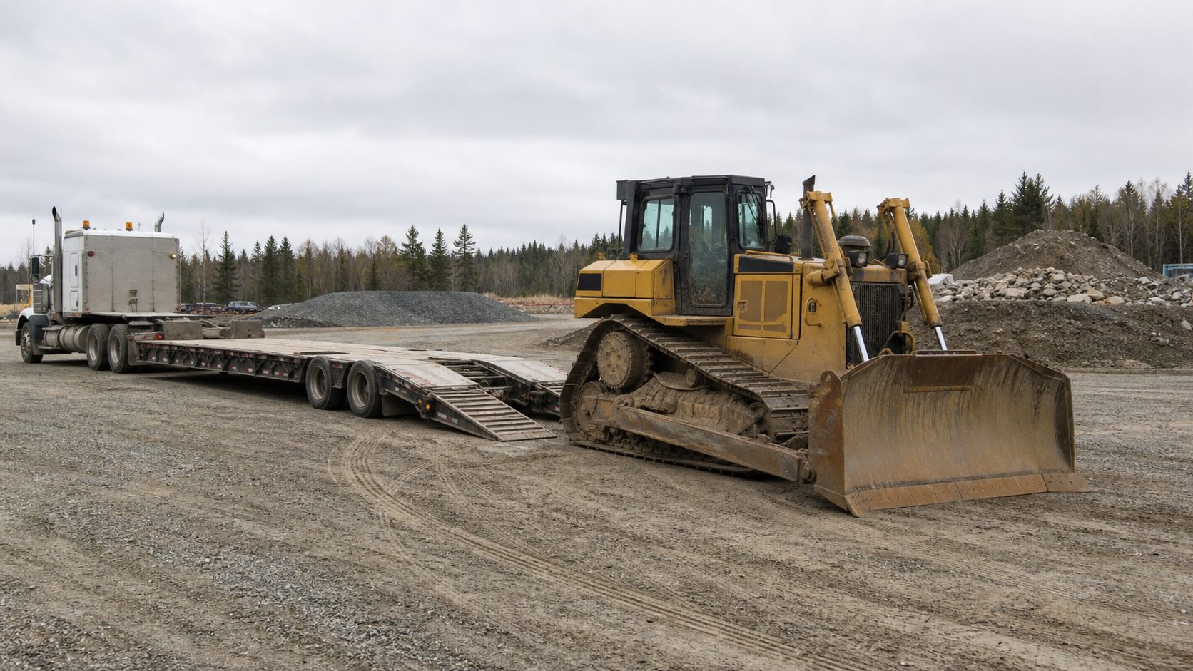 Weight and tracks affect loading for equipment hauling transport planning.