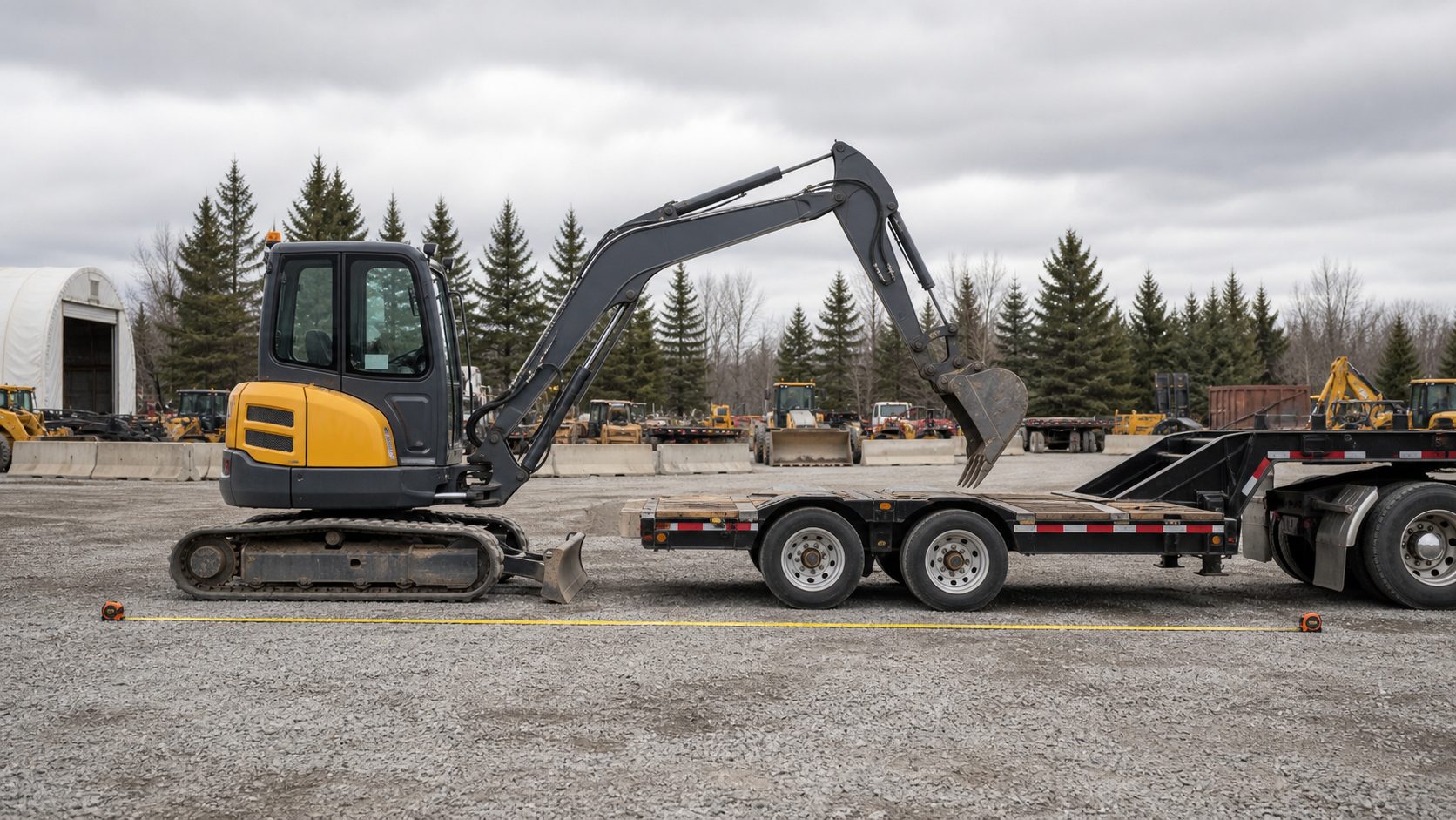 Equipment dimensions as part of trailer fit review for equipment hauling transport planning.