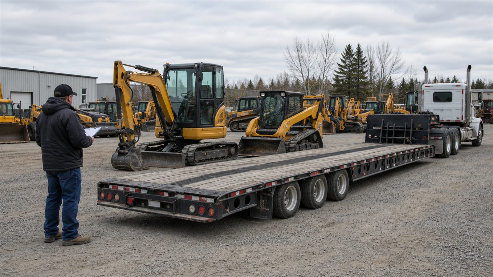 Dealer yards usually have a process for equipment hauling transport planning.