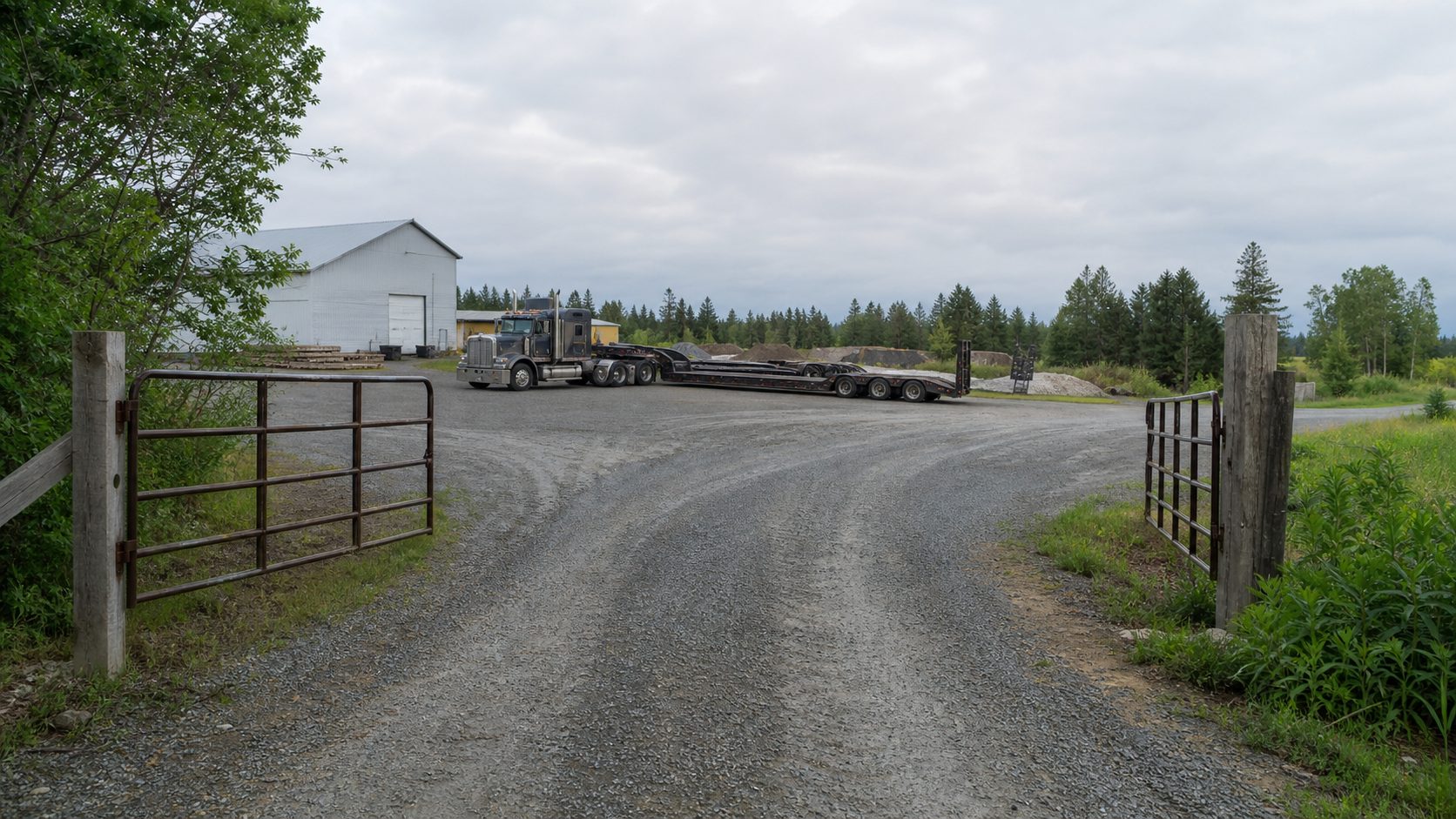 Pickup access details that affect route and loading review for equipment hauling transport planning.