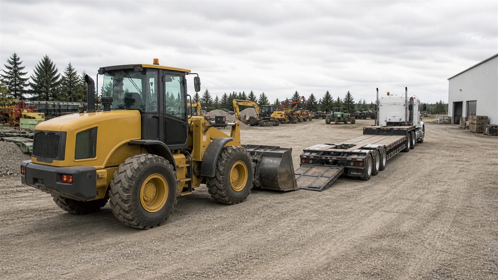 Bucket and machine size shape the move for equipment hauling transport planning.