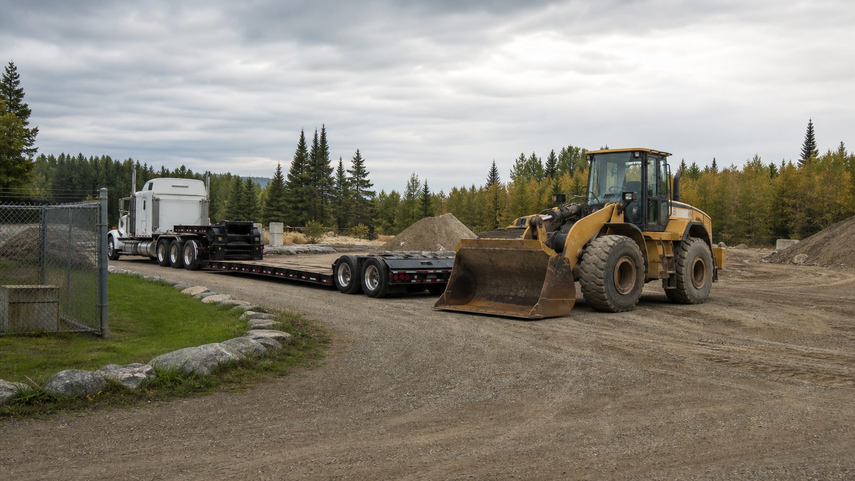 Weight and tire condition matter for equipment hauling transport planning.
