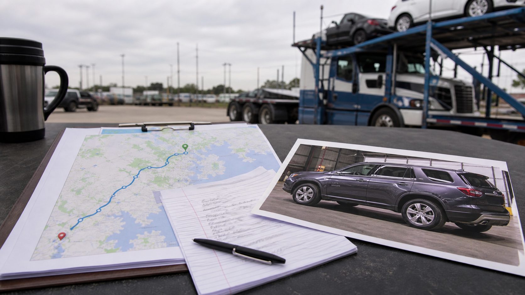 Route, vehicle condition, and timing details used for quote review for vehicle transport transport planning.