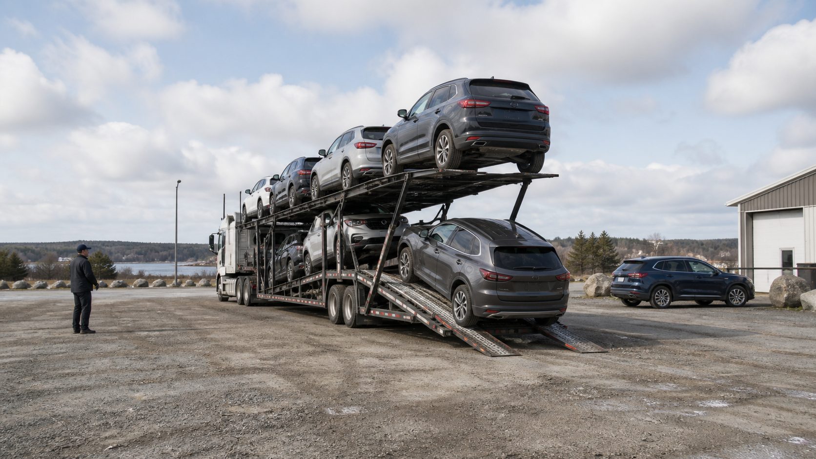 Safe delivery space and unloading coordination for vehicle transport transport planning.